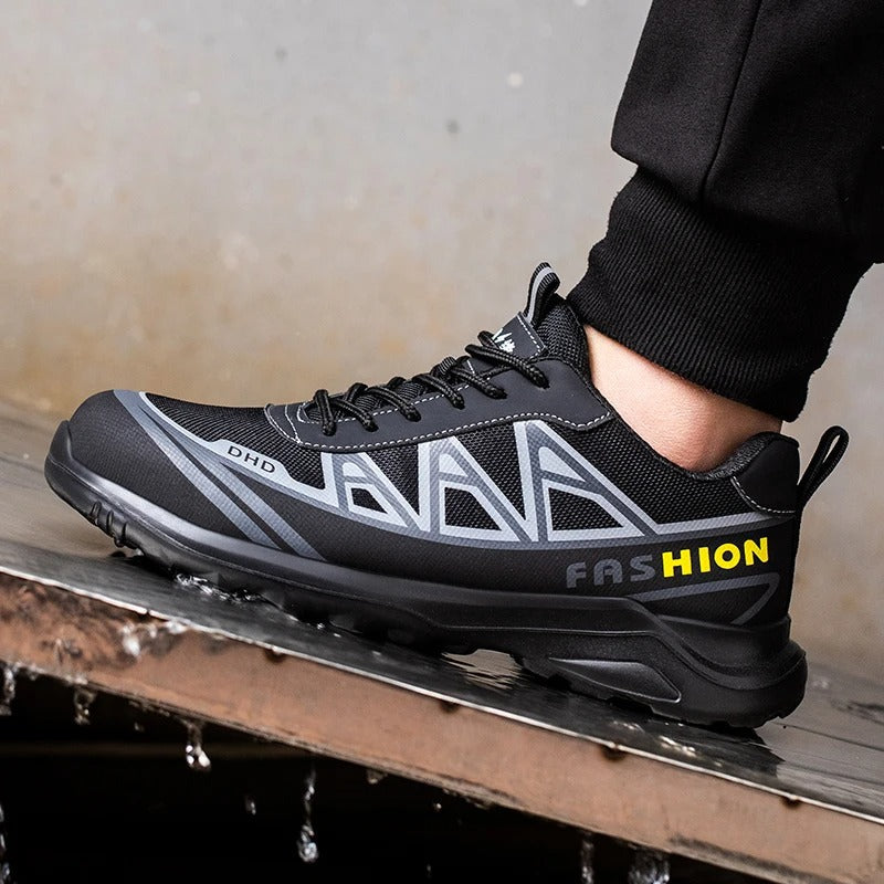Men's Non-Slip Work Shoes with Wide Steel Toe – Black