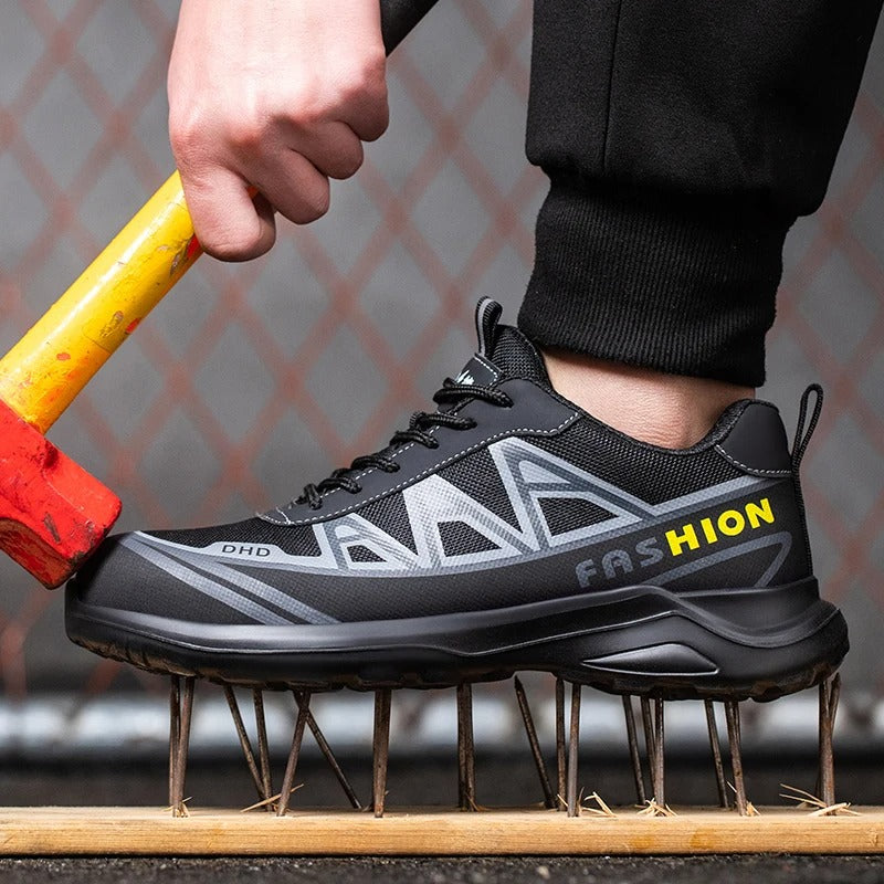 Men's Non-Slip Work Shoes with Wide Steel Toe – Black