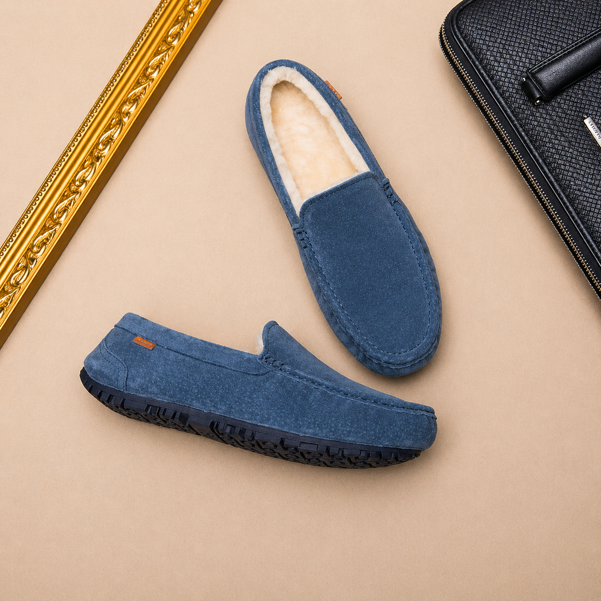 Men's Sheep's Wool Slippers, Non-Slip – Blue
