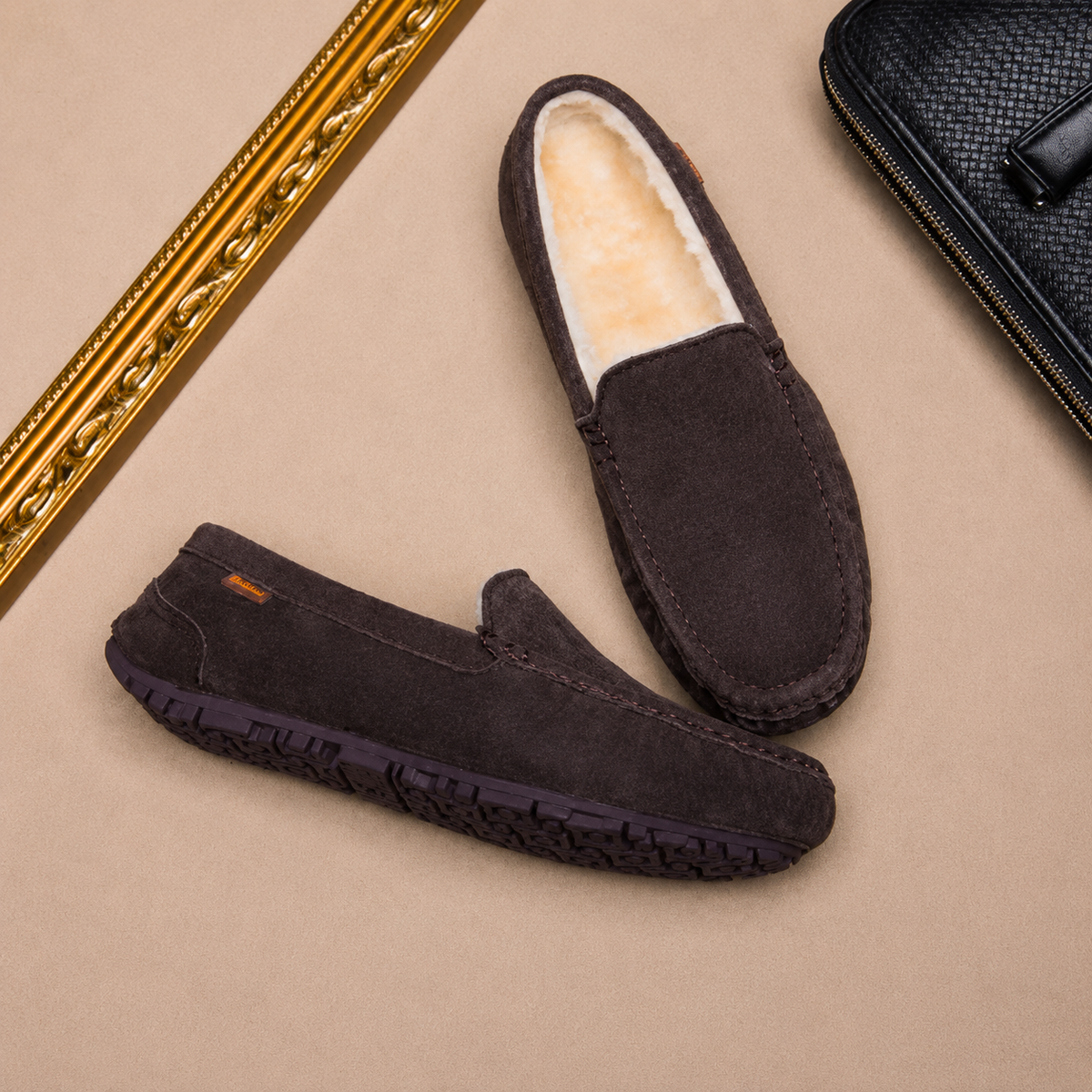 Men's Sheep's Wool Slippers, Non-Slip – Brown