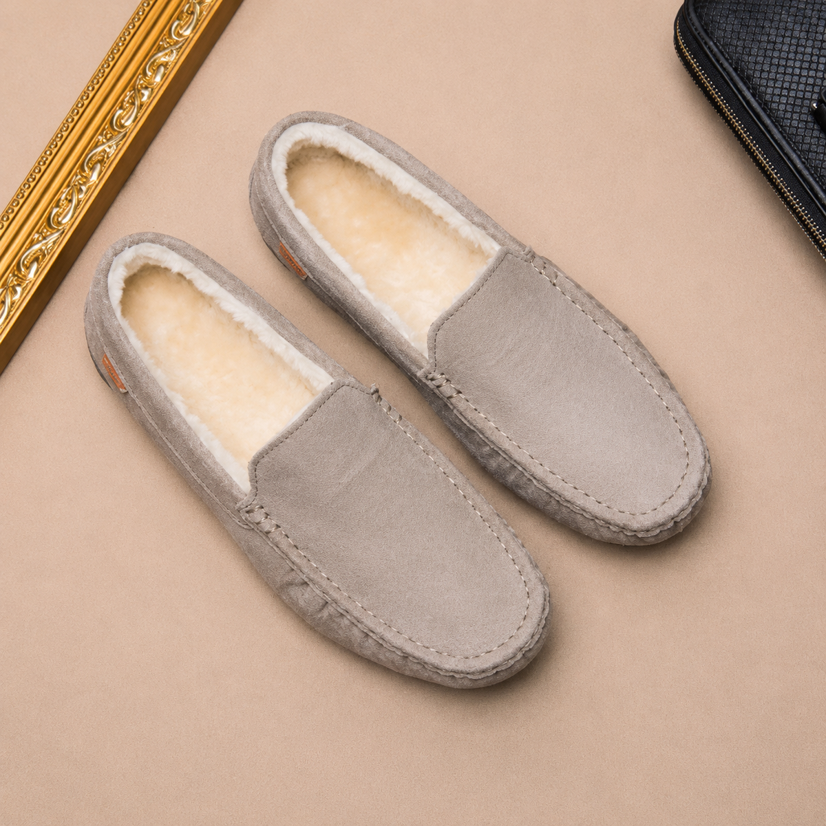 Men's Sheep's Wool Slippers, Non-Slip – Beige