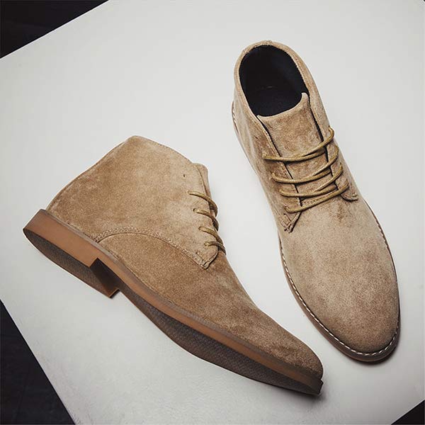 Men's Suede Ankle-Height Lace-Up Shoes – Khaki