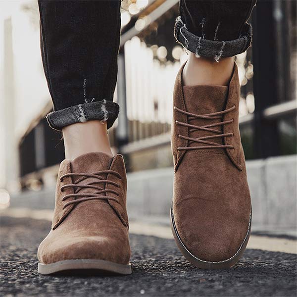Men's Suede Ankle-Height Lace-Up Shoes – Brown