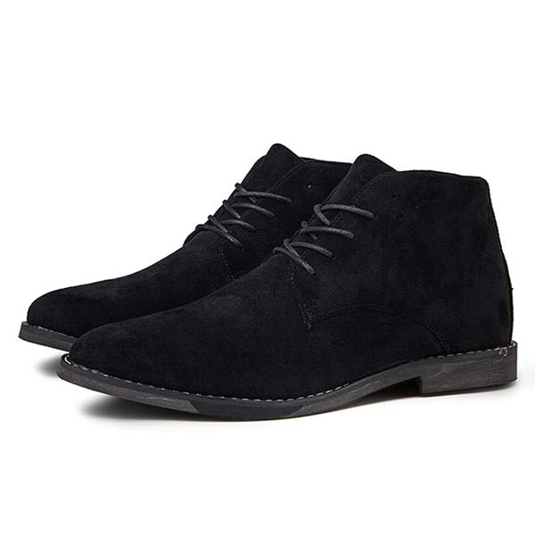 Men's Suede Ankle-Height Lace-Up Shoes – Black
