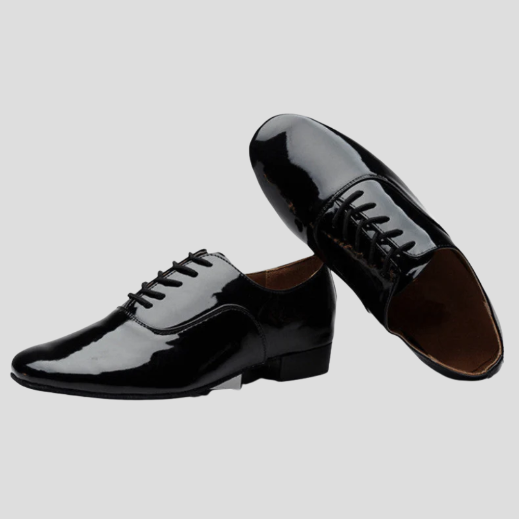 Men's Latin Dance Shoes with Suede Sole – Glossy Black