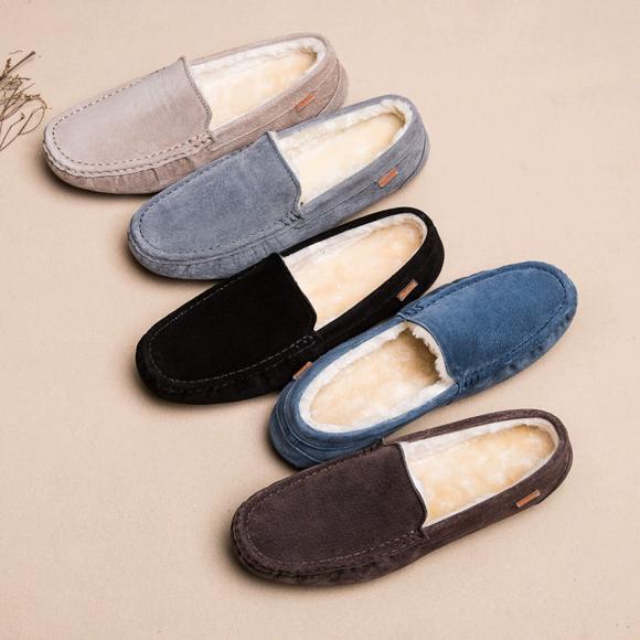 Men's Suede Slippers in Lambskin, Warm – Beige