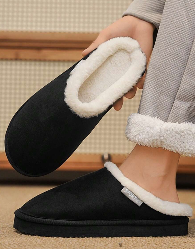 Men's Warm Slippers with Soft Lining – Black