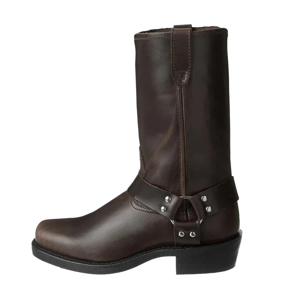 Men's Waterproof Cowboy Boots with Square Heel – Coffee