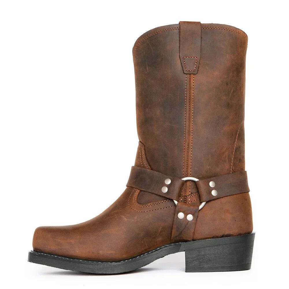 Men's Waterproof Cowboy Boots with Square Heel – Brown