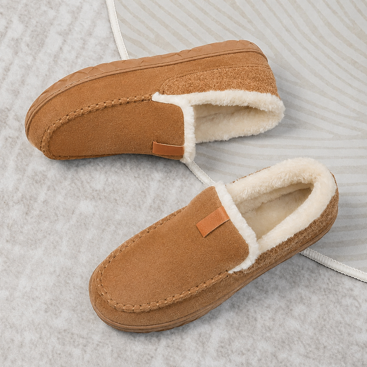 Men's Wool Loafer Slippers for Winter – Camel