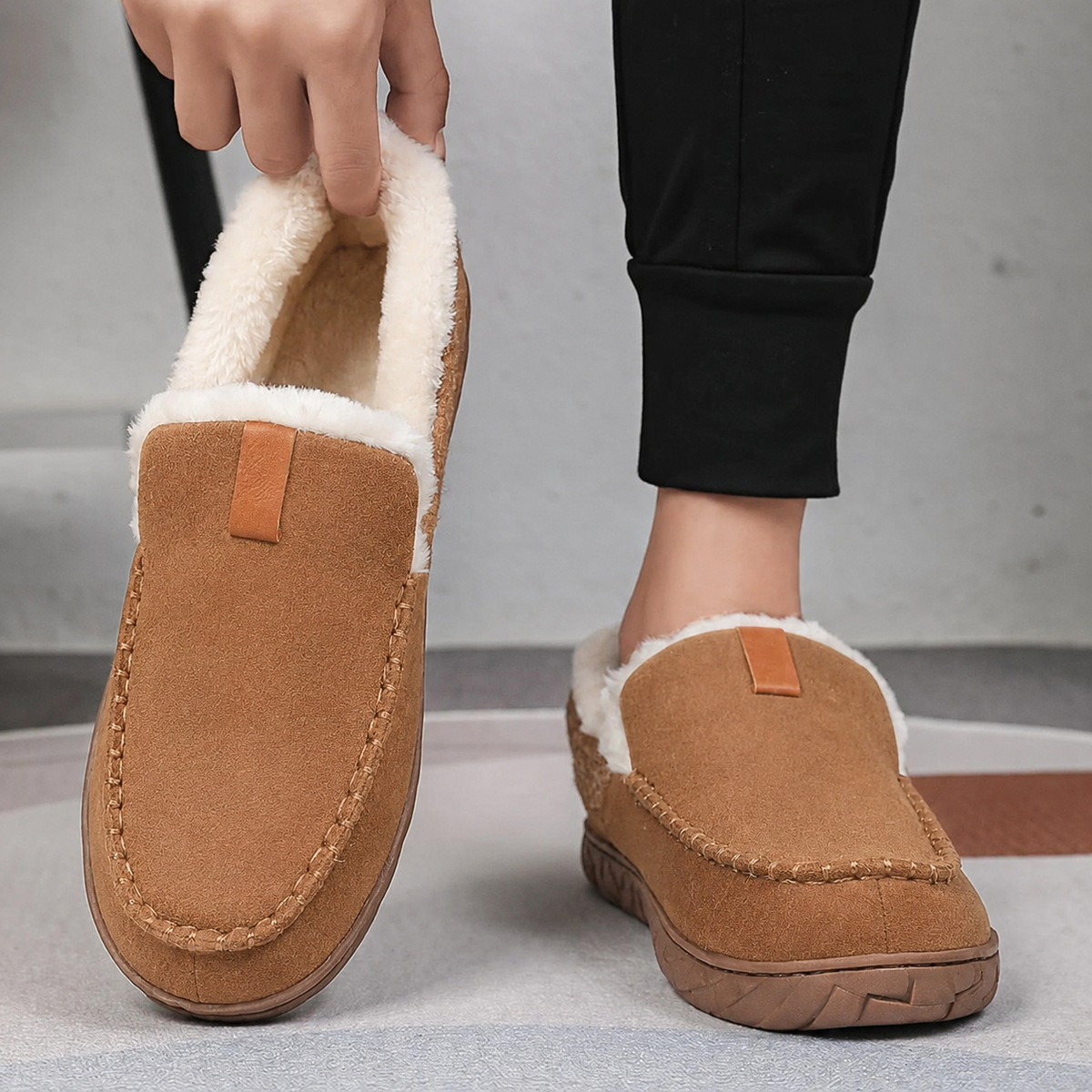 Men's Wool Loafer Slippers for Winter – Camel