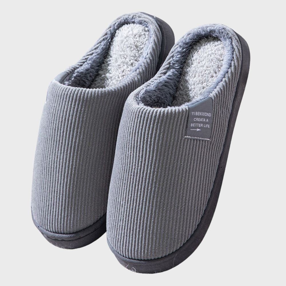 Unisex Warm Fluffy Indoor Slippers – Grey