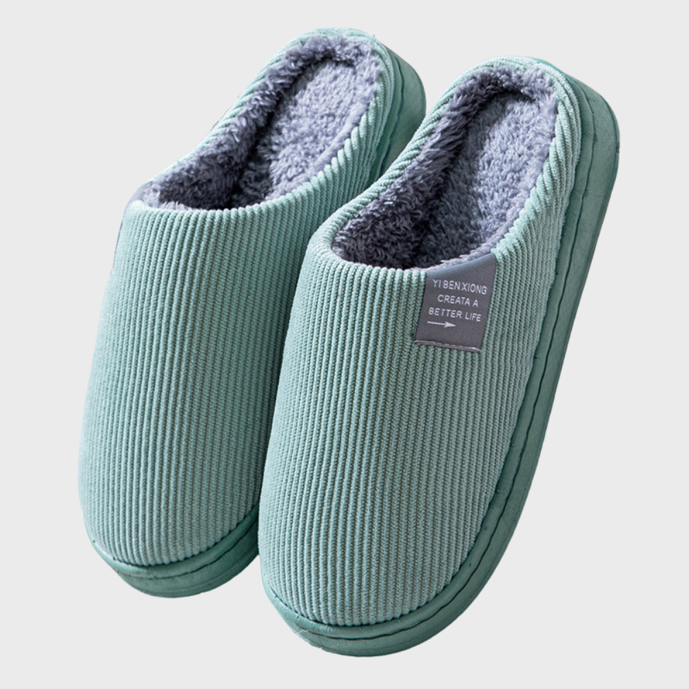 Unisex Warm Fluffy Indoor Slippers – Green