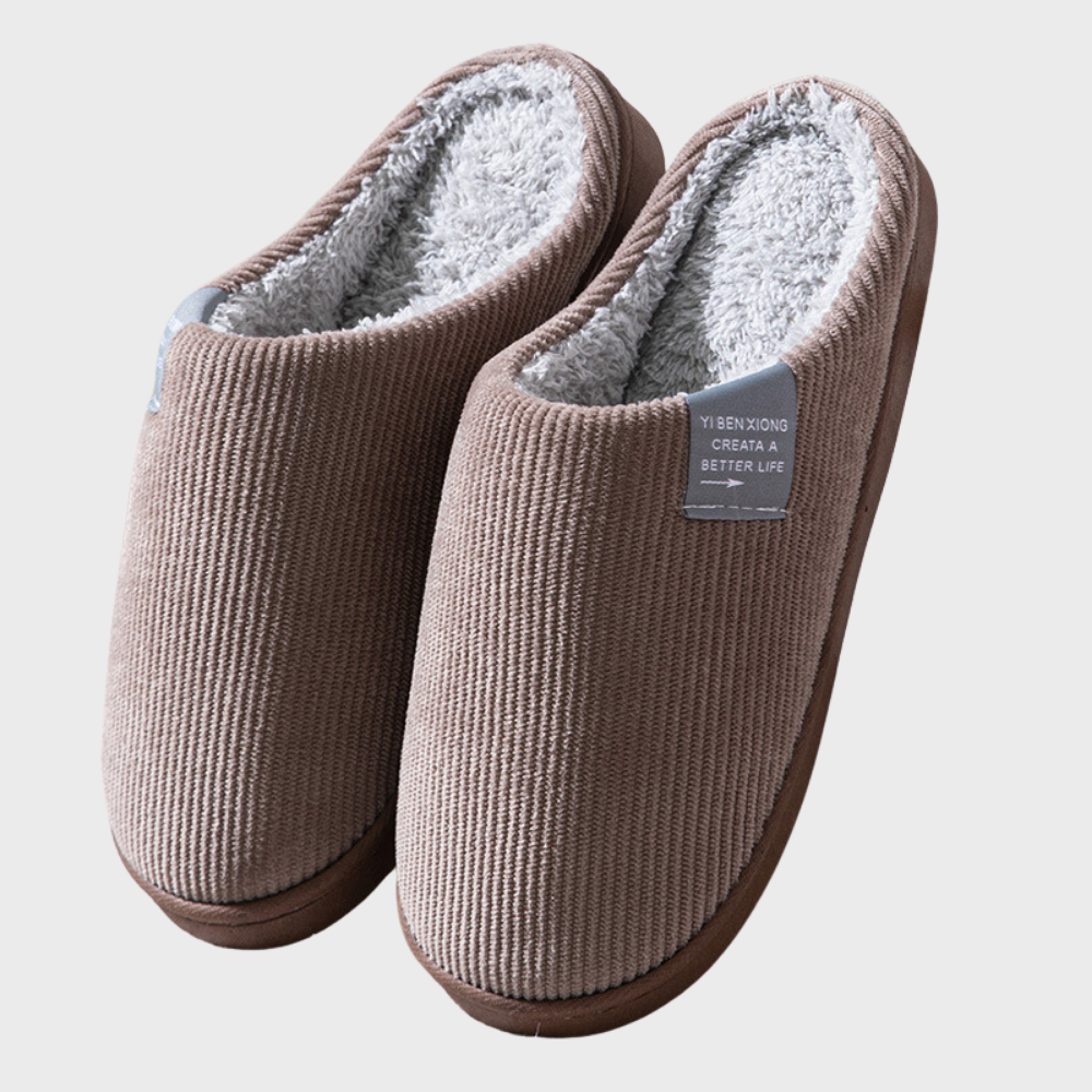 Unisex Warm Fluffy Indoor Slippers – Khaki