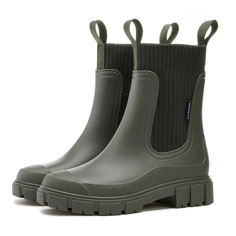 Women's Waterproof Chelsea Boots with Non-Slip Sole – Green