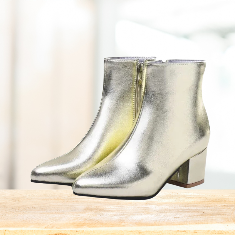 Women's Ankle Boots with a Glossy Finish – Gold