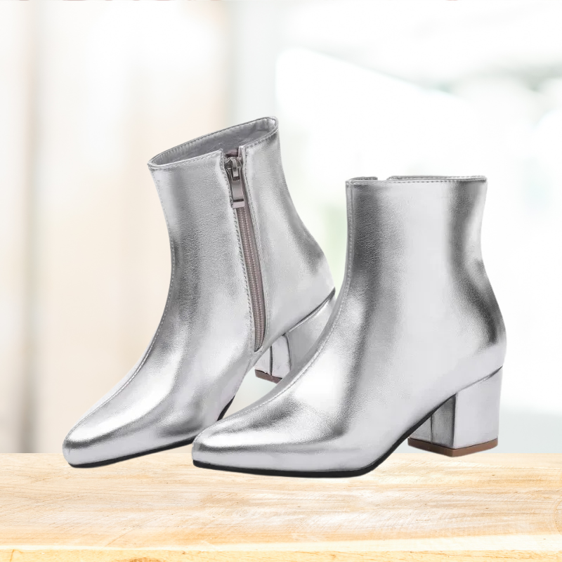 Women's Ankle Boots with a Glossy Finish – Silver