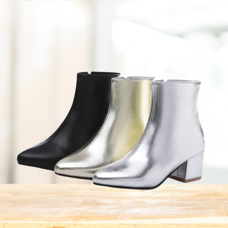 Women's Ankle Boots with a Glossy Finish – Silver