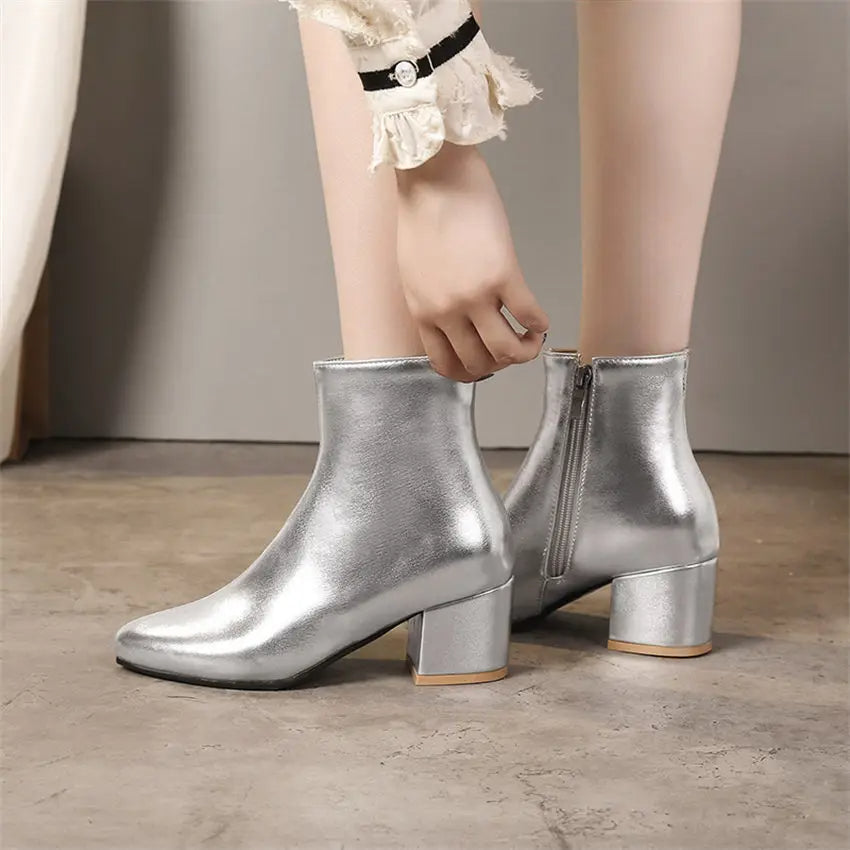 Women's Ankle Boots with a Glossy Finish