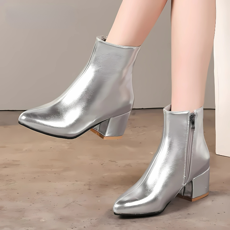 Women's Ankle Boots with a Glossy Finish