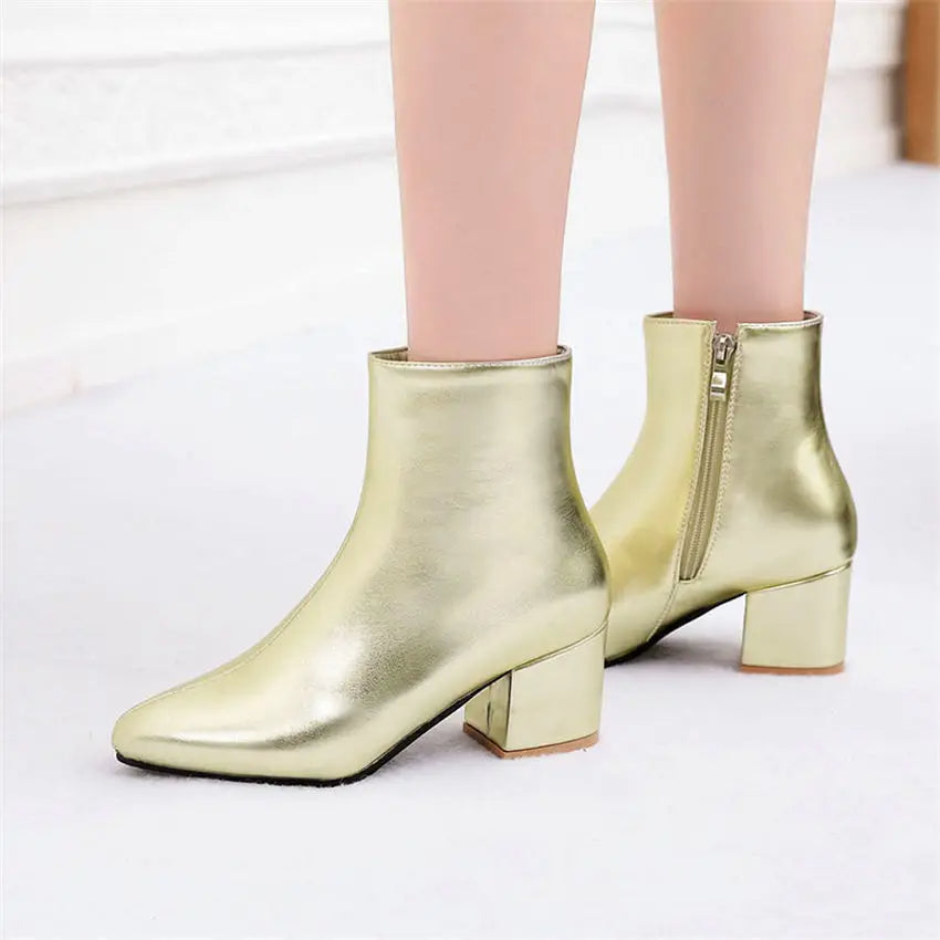 Women's Ankle Boots with a Glossy Finish