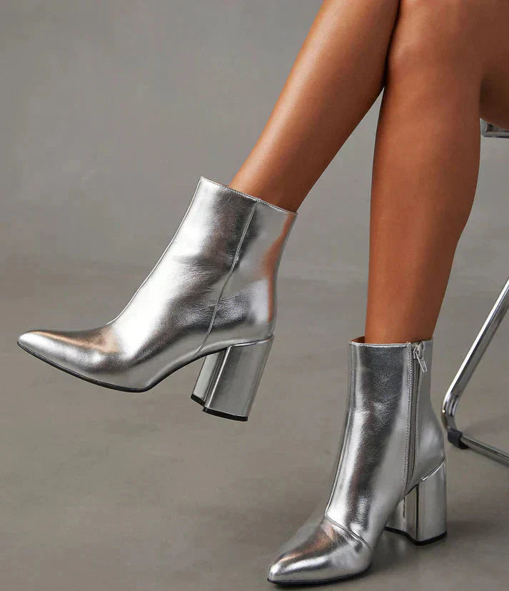 Women's Ankle Boots with a Metallic Finish – Silver