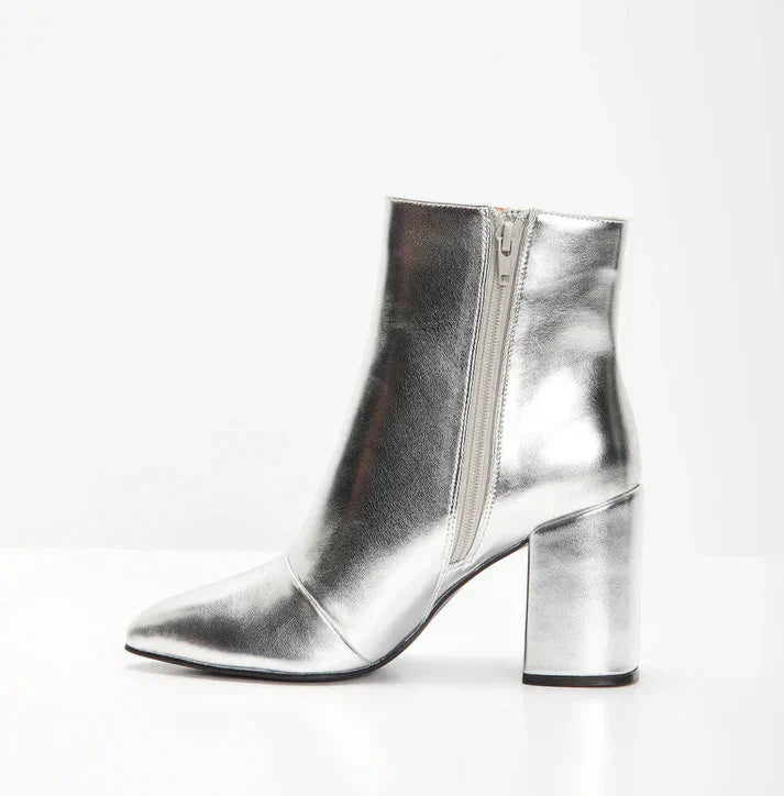 Women's Ankle Boots with a Metallic Finish – Silver