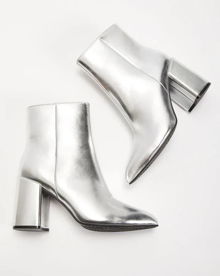 Women's Ankle Boots with a Metallic Finish – Silver