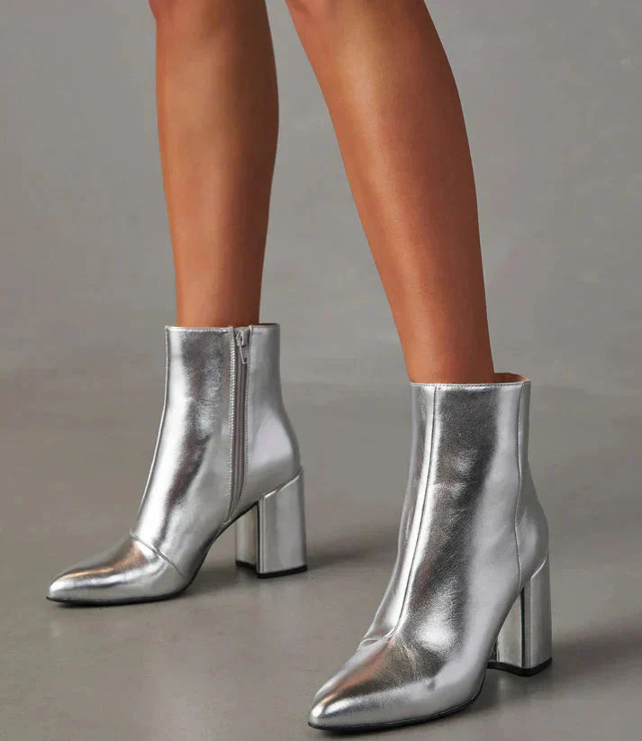 Women's Ankle Boots with a Metallic Finish