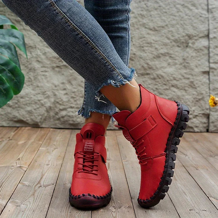 Women's Ankle-Height Hiking Boots with Good Grip – Red