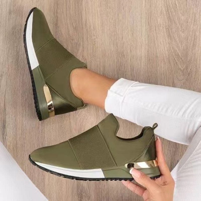 Women's Breathable Sneakers with Gold Accents – Green