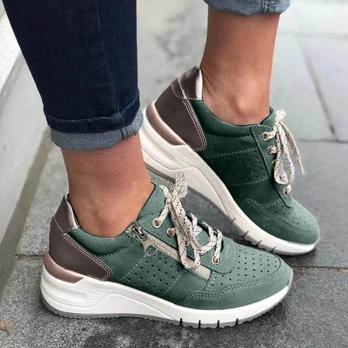 Women's Chunky-Sole Lace-Up Sneakers