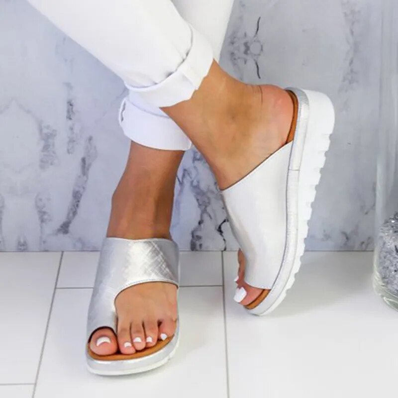 Women's Comfort Slides with Flat Sole – White