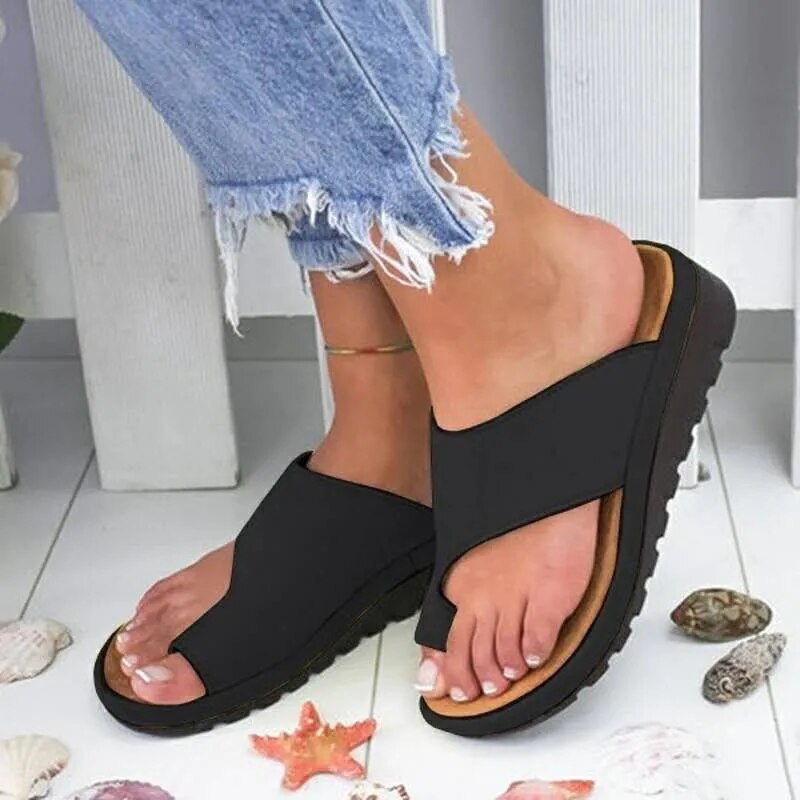 Women's Comfort Slides with Flat Sole – Black