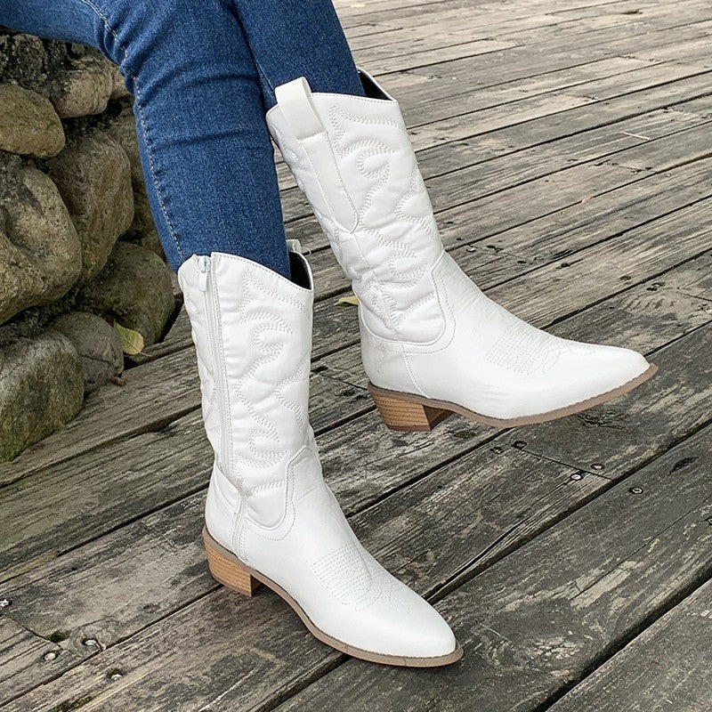 Women's Cowboy Boots with Metallic Finish – White