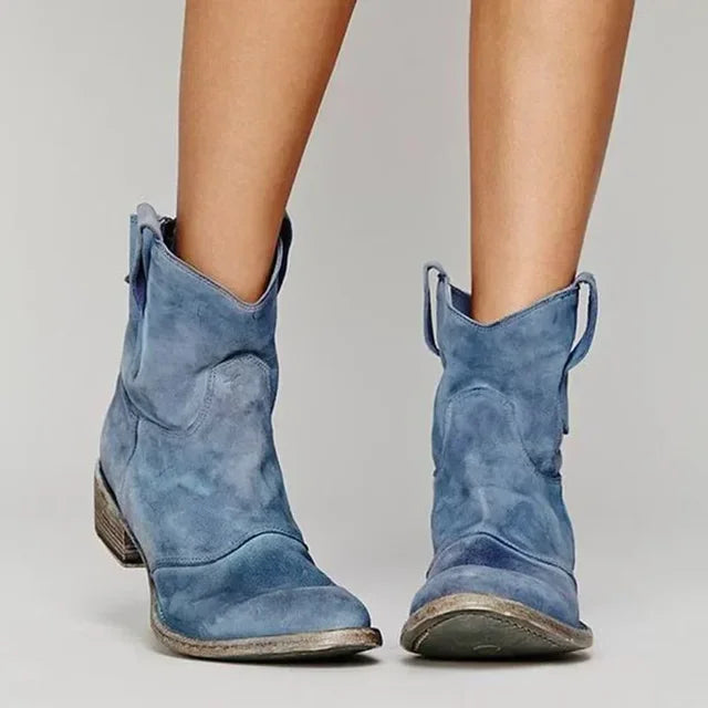 Women's Cowboy Boots with a Curved Heel – Blue