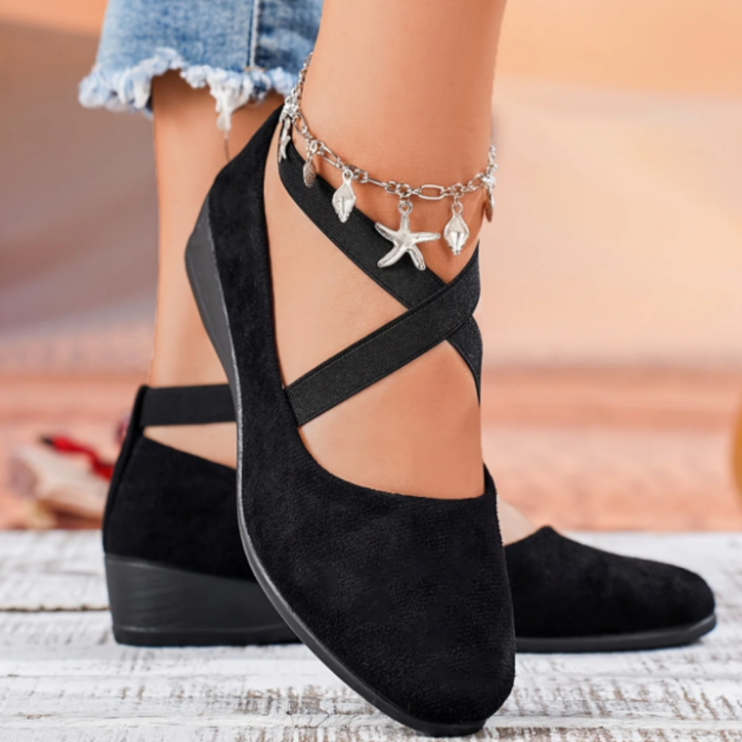 Women's Elegant Ballet Flats with Hidden Wedge – Black
