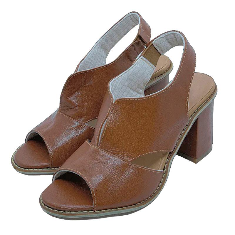 Women's Elegant Block-Heel Sandals with Adjustable Straps – Brown
