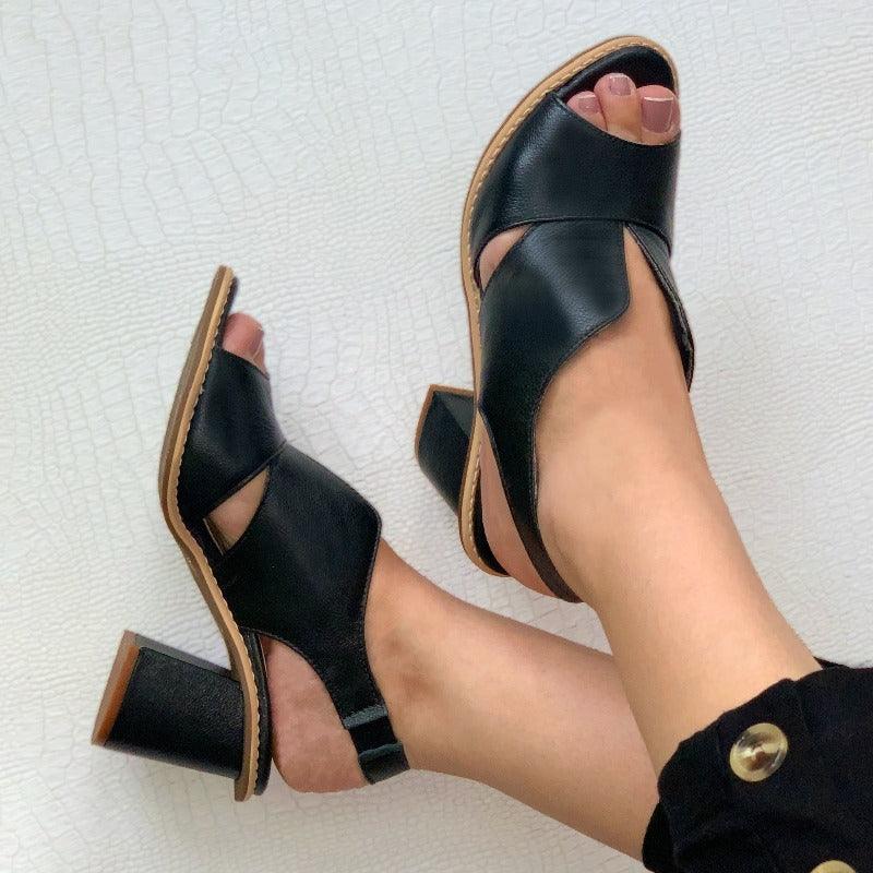 Women's Elegant Block-Heel Sandals with Adjustable Straps – Brown