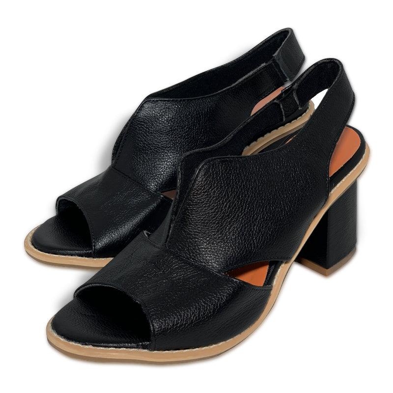 Women's Elegant Block-Heel Sandals with Adjustable Straps – Black