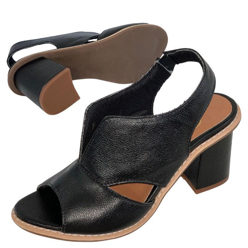 Women's Elegant Block-Heel Sandals with Adjustable Straps – Black