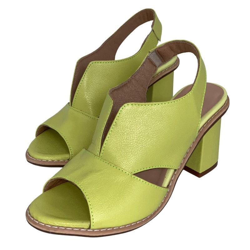 Women's Elegant Block-Heel Sandals with Adjustable Straps – Lime