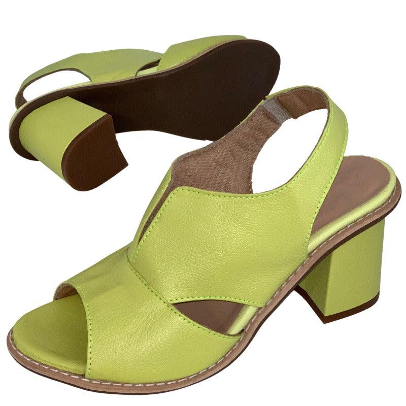 Women's Elegant Block-Heel Sandals with Adjustable Straps – Lime