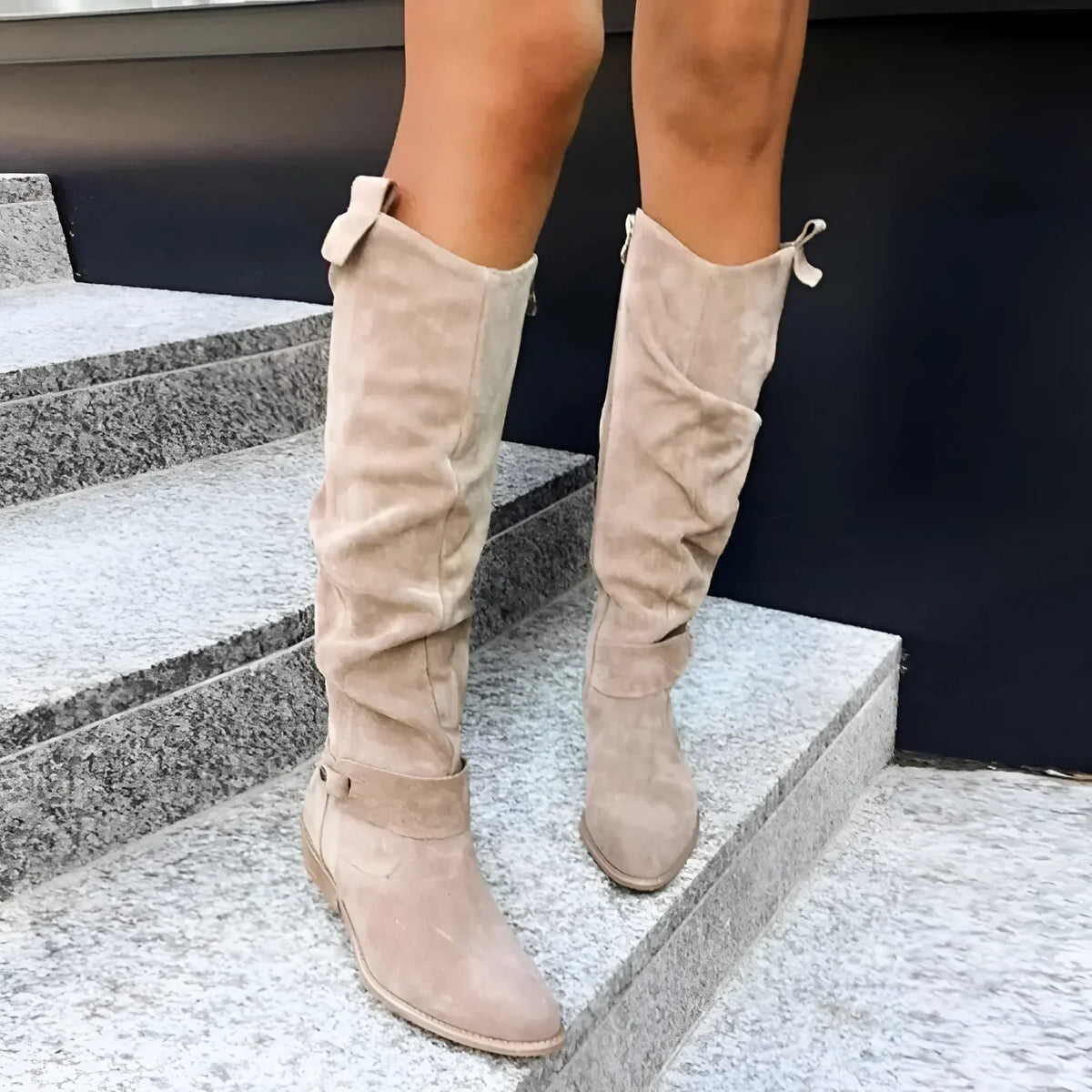 Women's Elegant Leather Boots for Winter – Beige