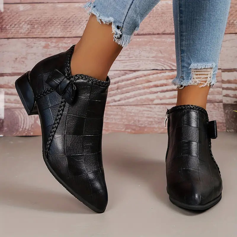 Women's Elegant Low-Heel Ankle Boots – Beige