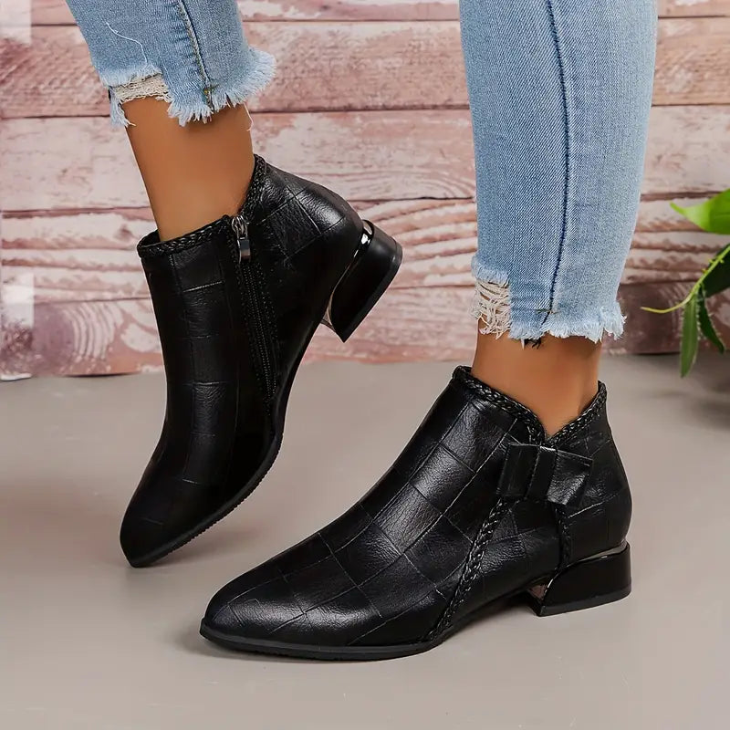 Women's Elegant Low-Heel Ankle Boots – Beige