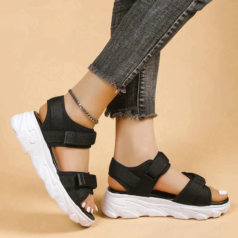 Women's Elegant Comfort Sandals in Synthetic Material – Black