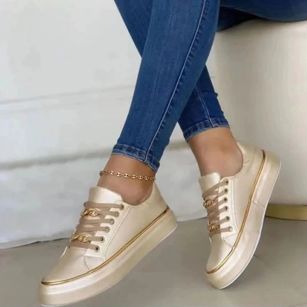 Women's Elegant Sneakers with Decorative Detail – Gold