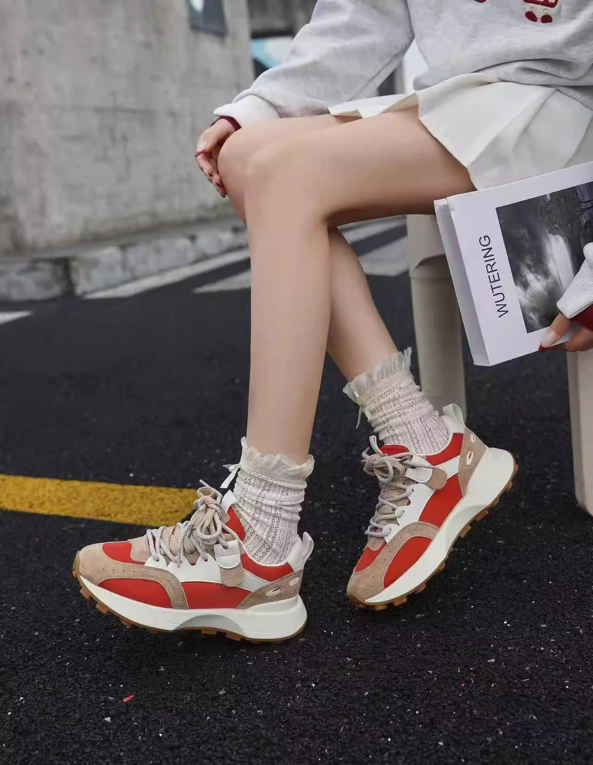 Women's Fashionable Colour-Block Sneakers – Orange