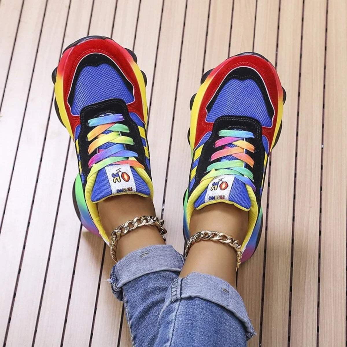 Women's Fashionable Sneakers with Raised Sole – Blue